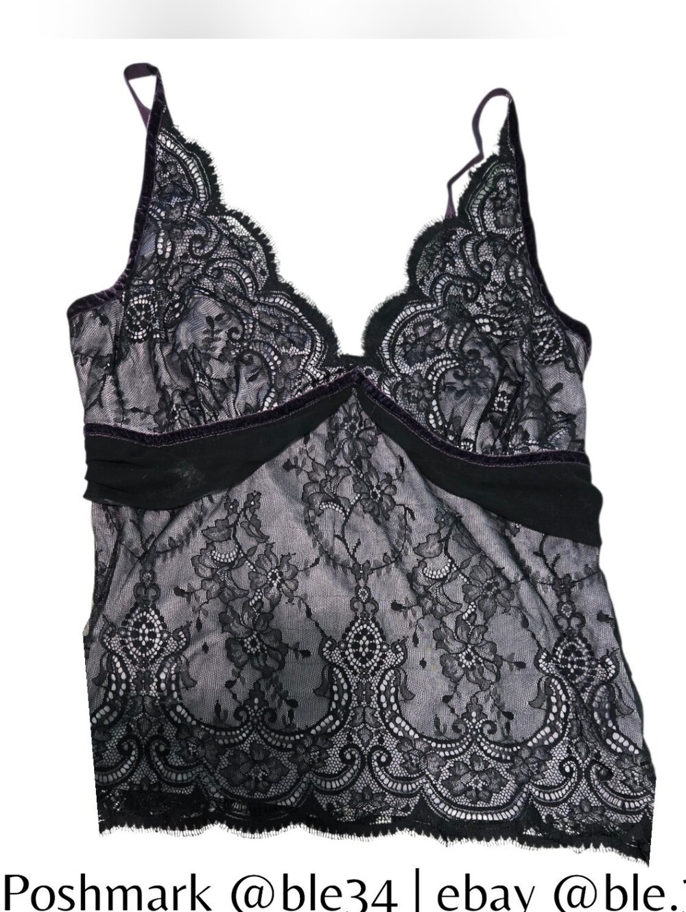 Y2K Moda International Purple & Black Lace Babydoll Whimsy Tank Top Cami Medium